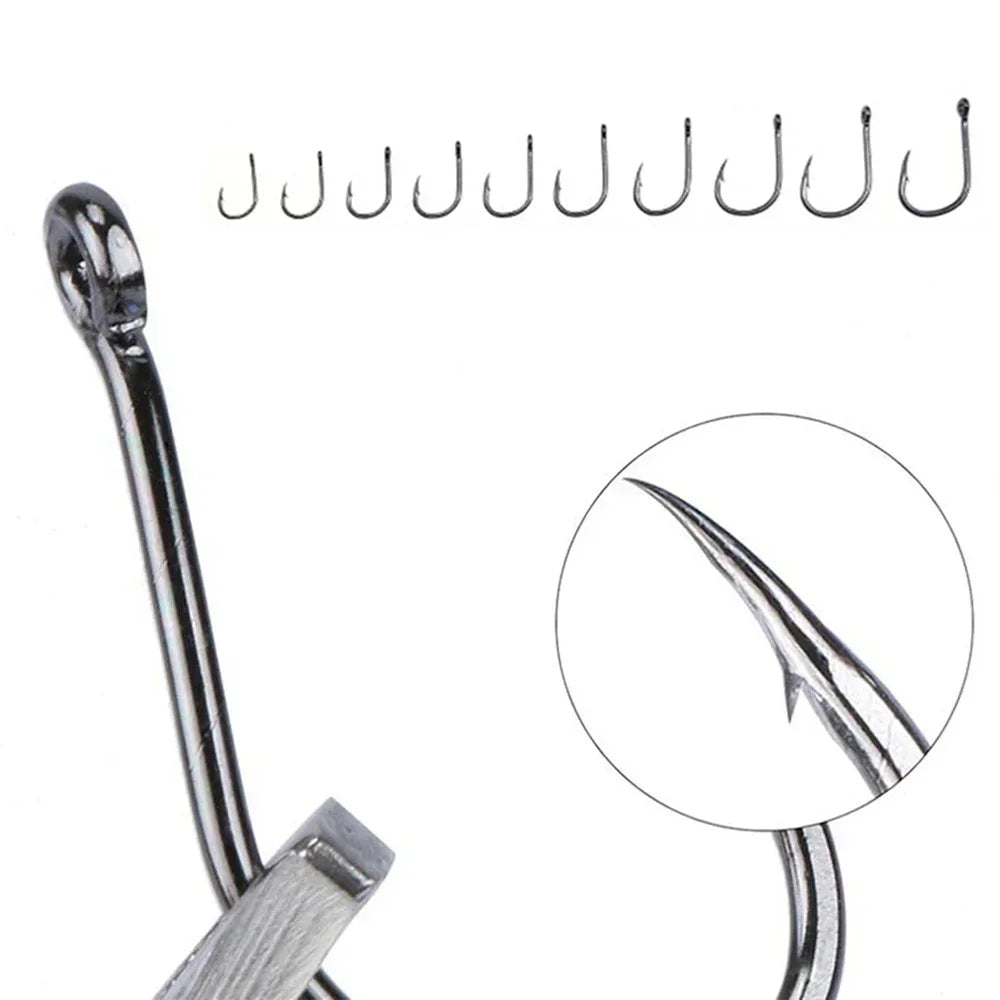 100/500 PCS Fishing Hooks Set #3~#12 Carbon Steel Single Circle Fishhook Fly Fishing Jip Barbed Carp Hooks Sea Tackle Accessorie
