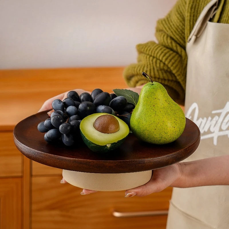 Modern Round Wooden Cake Tray with Glass Cover Dessert Bread Display Stand Fruit Snack Plate Kitchen Utensils Holiday Decoration