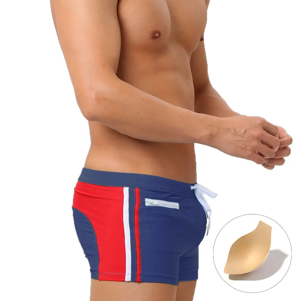 Mens Swimwear With Push-Up Swimming Trunks Boxer With Pocket  Hi-Q Sexy Men Breathable Swim Suit Speed Beach Shorts  sunga