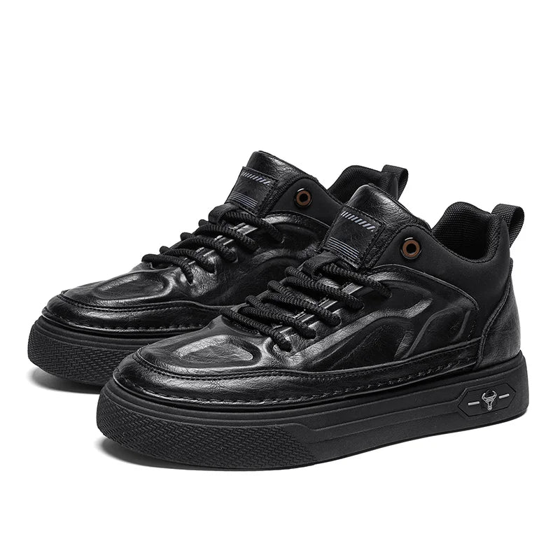 Men's Leather Boots Versatile High Top Casual Sports Shoes Trainer Outdoor Fashion Wear-resistant Running Shoes Motorcycle Boots
