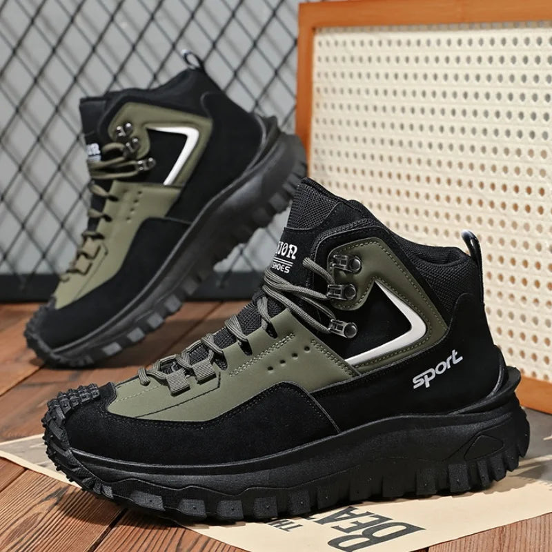High-Top Outdoor Hiking Shoes for Men, Non-Slip and Wear-Resistant Work Boots, Breathable Thick-Soled Hiking Shoes, Versatile for Autumn and Winter, Casual Wear