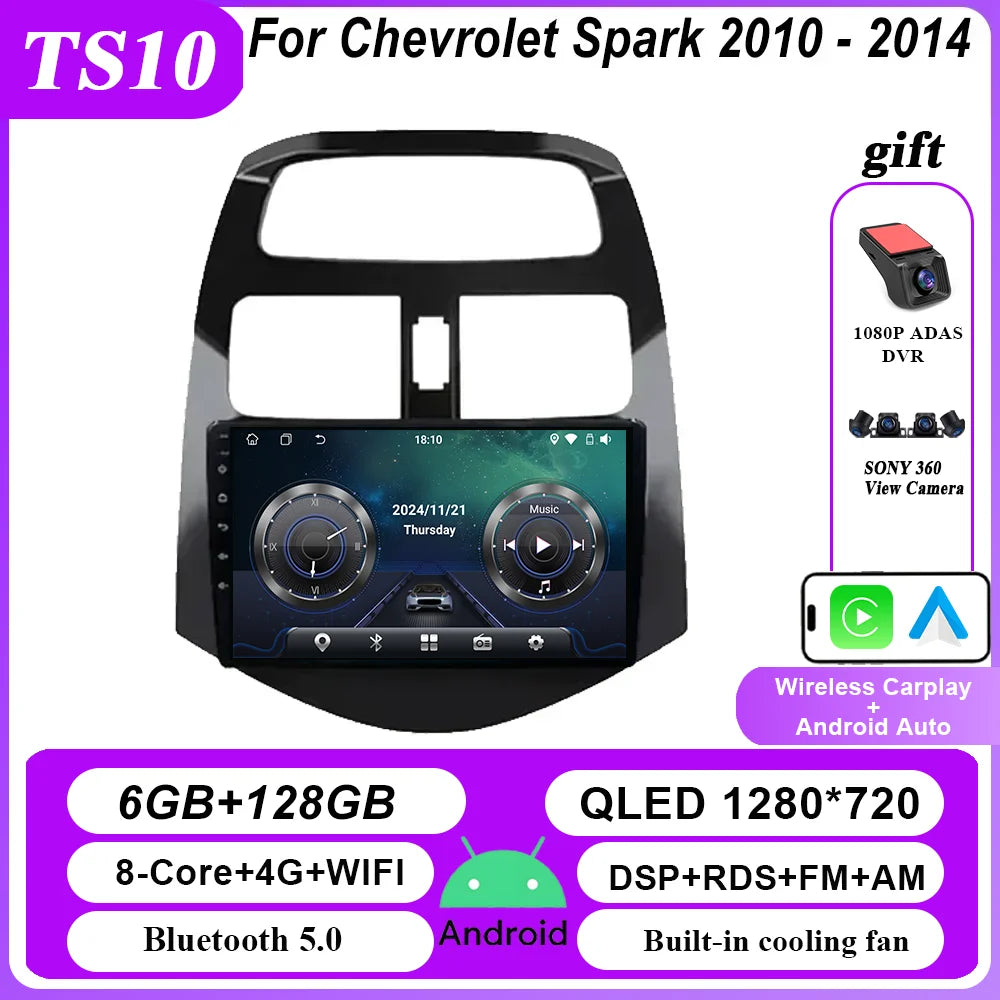 Android Car DVD Radio Stereo For Chevrolet Spark 2010 2011 2012 2013 2014 Auto Multimidia Player GPS Navigation 4G Carplay 2DIN