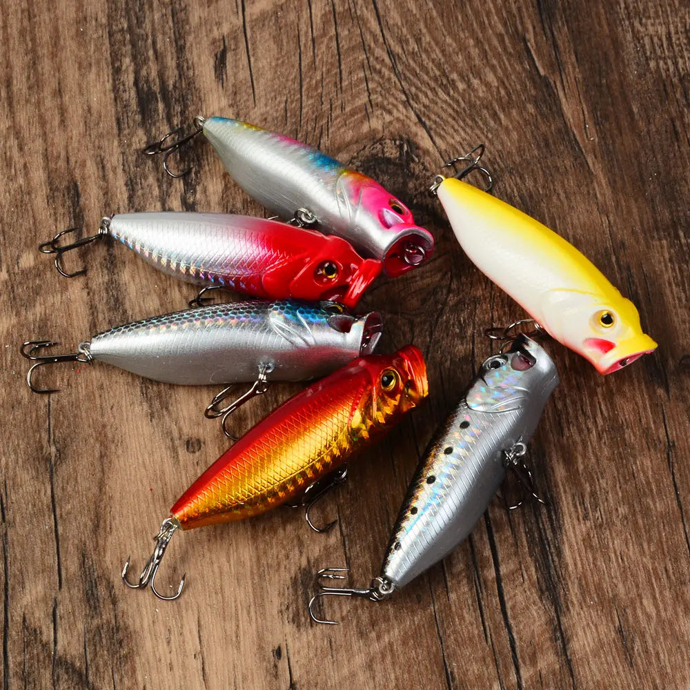 6pcs Fishing Lures Topwater Popper Bait Hard Bait Artificial Wobblers Plastic Fishing Tackle