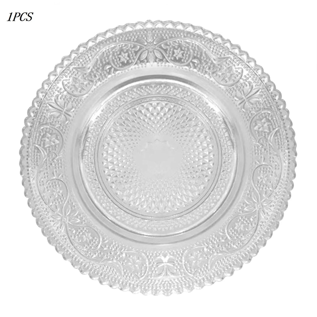 Cafe Cake Snack Glass Plate High-value Vintage Clear Glass Embossed Dinner Plates Reusable Home Kitchen Party DIY Dessert Plate