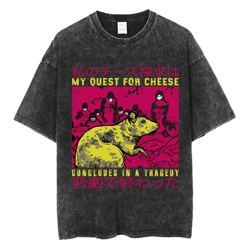 Mens Clothes Vintage Washed The Harbinger of Awkward Situations Weirdcore Japanese Funny Short Sleeved Round Neck Y2k Tshirt