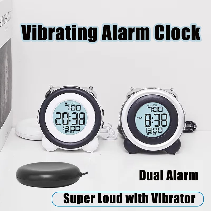 Super Loud Vibrating Alarm Clock with Bed Shaker Multi-Functional Dual Alarm Clock for Heavy Sleeper Deaf Hard of Hearing Snooze