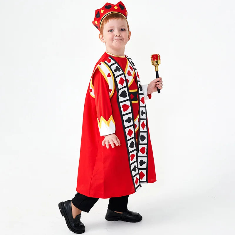 Kids Clothing Set Red Poker Pattern Halloween Dress Up Boy's King of Hearts Costume