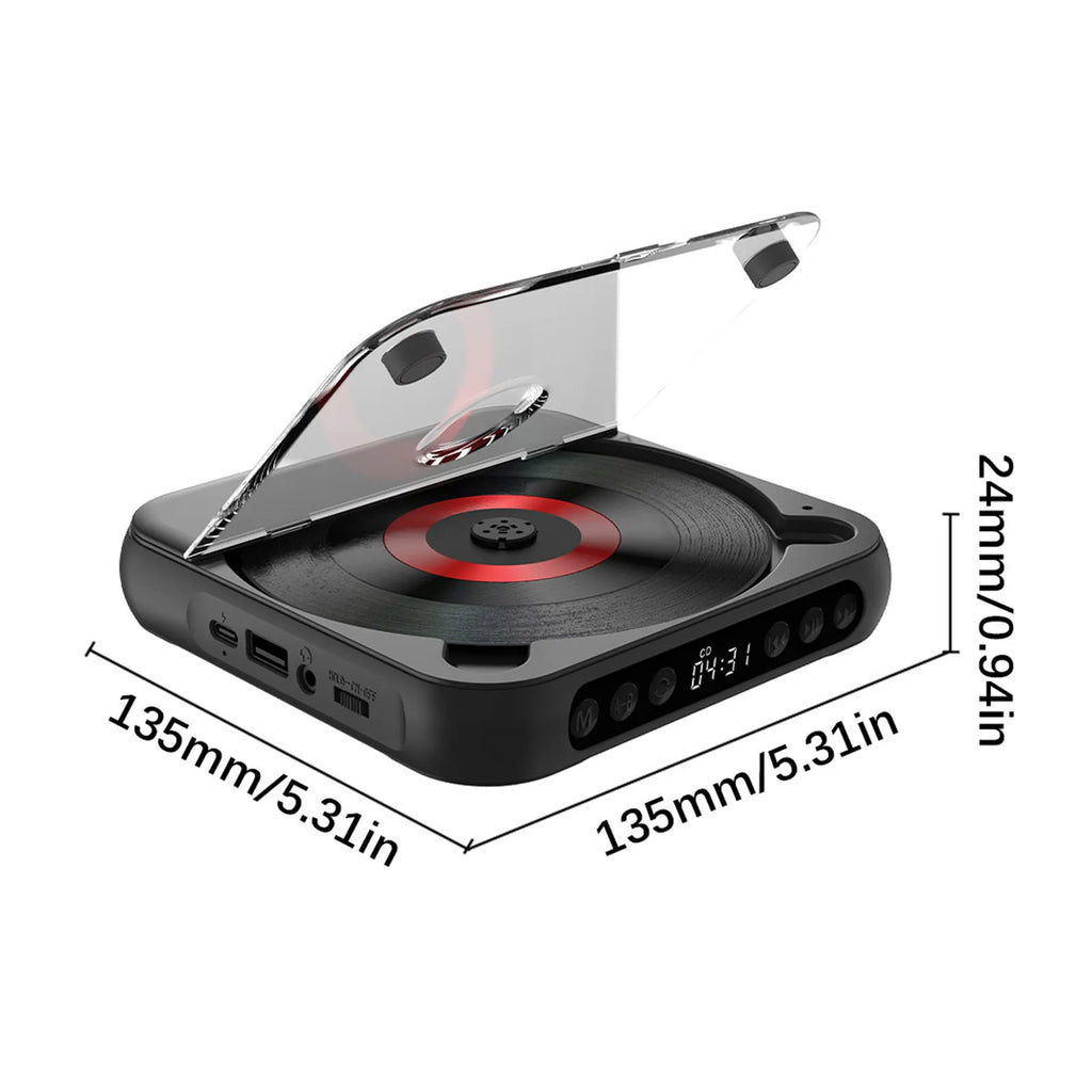Portable CD Player with Dual Stereo Speakers Bluetooth 5.3 Rechargeable Headphones LCD for Home Car Outdoor Support CD AUX USB