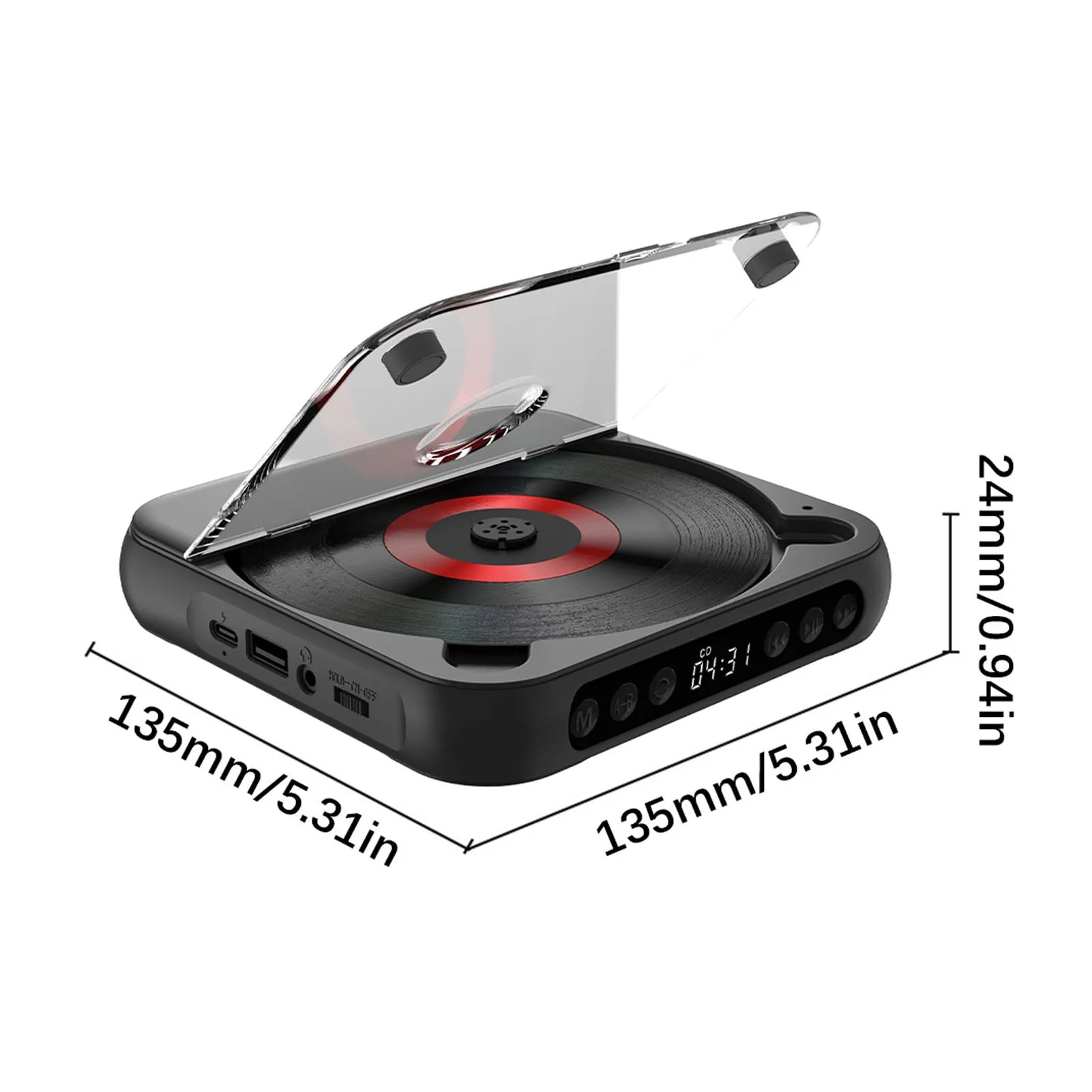 Portable CD Player with Dual Stereo Speakers Bluetooth 5.3 Rechargeable Headphones LCD for Home Car Outdoor Support CD AUX USB