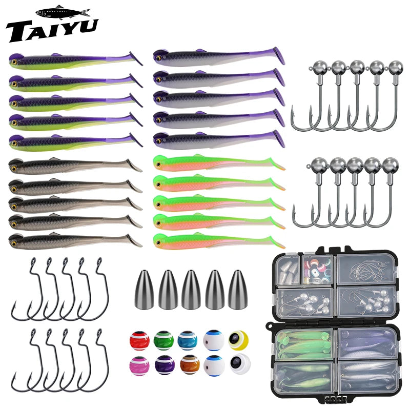 TAIYU 56pcs/Set Fishing Lures Kit For Freshwater/Saltwater Soft Lures Pro Gear Tackle Box Fishing Tackle With Fishing Accessorie