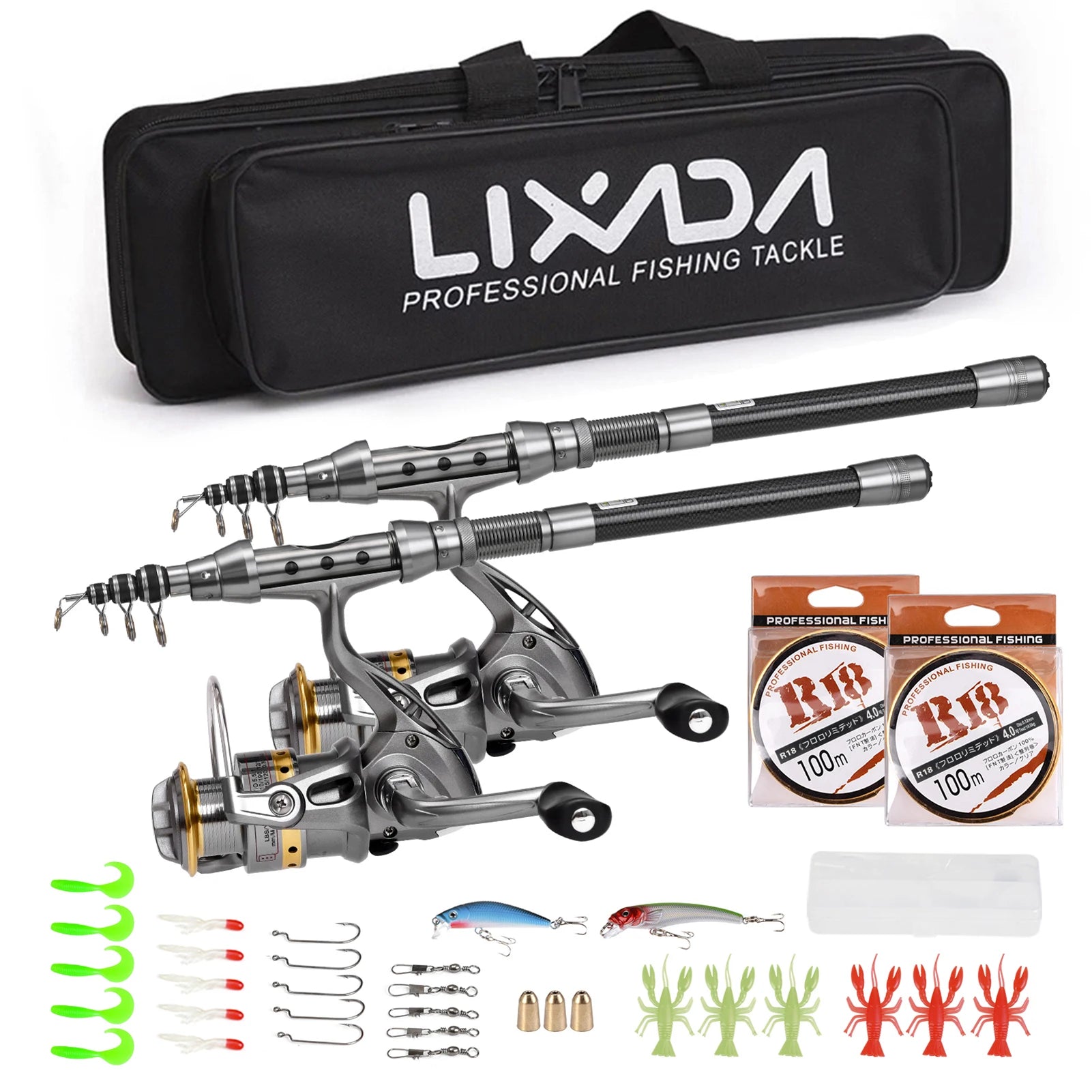 Fishing Pole Combo Set 2PCS Rod and Reel Telescopic Fishing Rod Carbon Fiber Reels Fishing Accessories