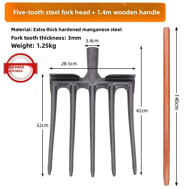 Soil Tilling Fork Farming Tool Four-Tooth Five-Digging Spade for Potato And Sweet Potato Garden Hand Tool Heavy Du Steel