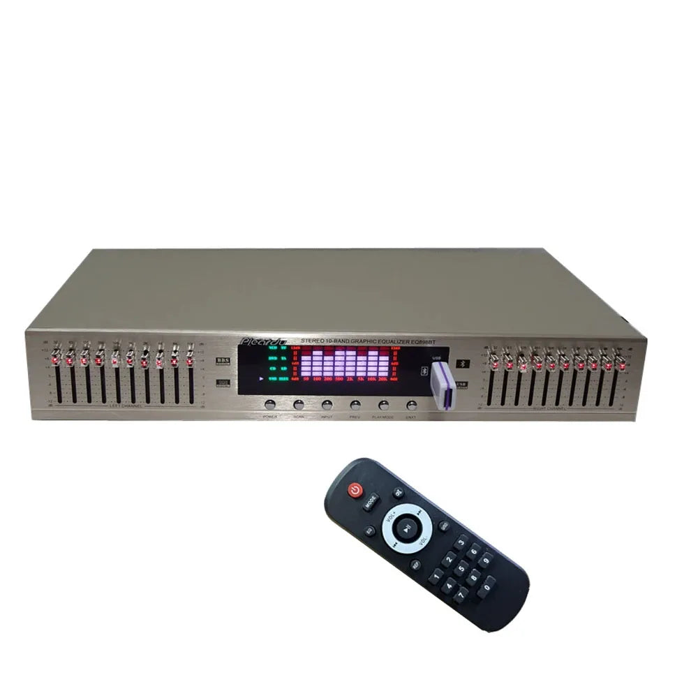 Stereo Equalizer for Home Audio System, Dual Channel 10-Band Graphic Equalizer Professional Rack Mount EQ Tuner, Noise Reduction