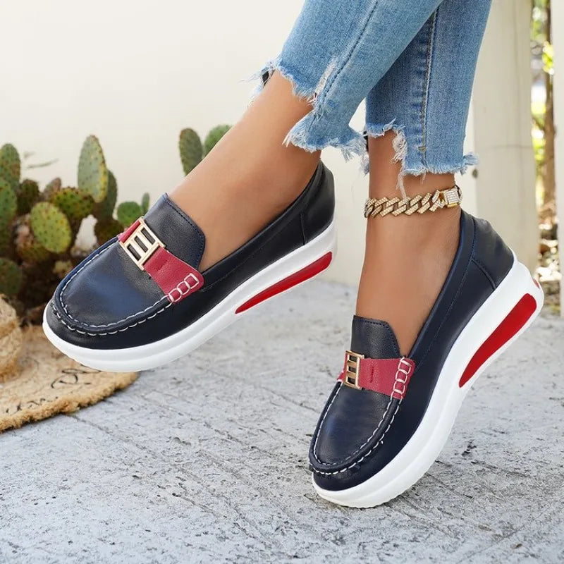2026 New Women Vulcanized Shoes Round Toe Sneakers Outdoor Female Casual Shoes Platform Walking Women Shoes Slip-on Flat Shoe