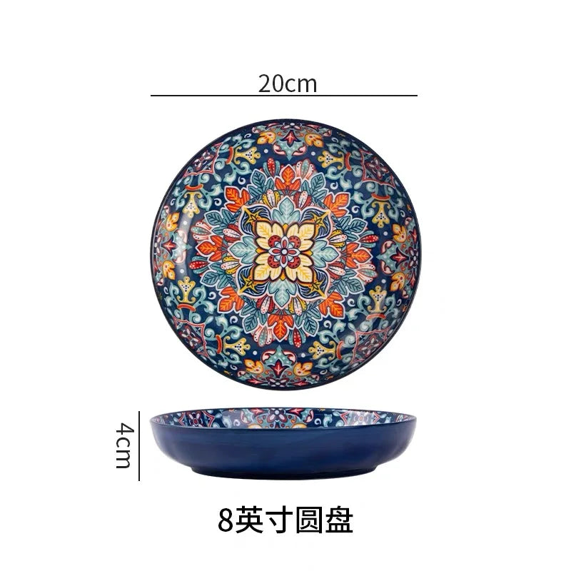 Bohemia Ceramic Rice Bowl Serving Plate Creative Ceramic Cutlery Soup Noodle Bowl Household Handle Bowl Sauce Dish