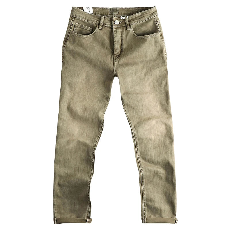 2025 Spring And Summer New American Retro High-elasticity Slub Cotton Men's Washed Straight Jeans Fashion Loose Casual Pants
