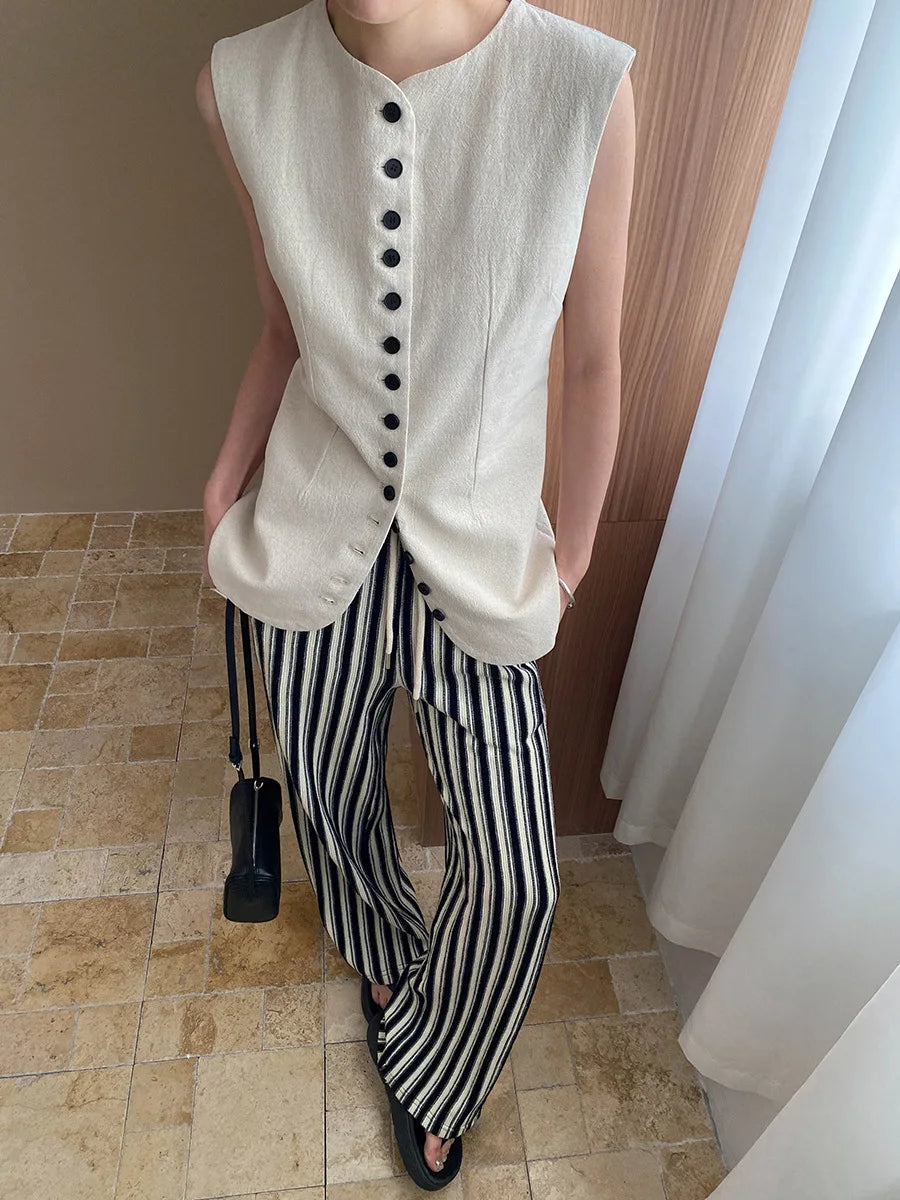 Spring and summer women's casual solid color round neck slim fit vest