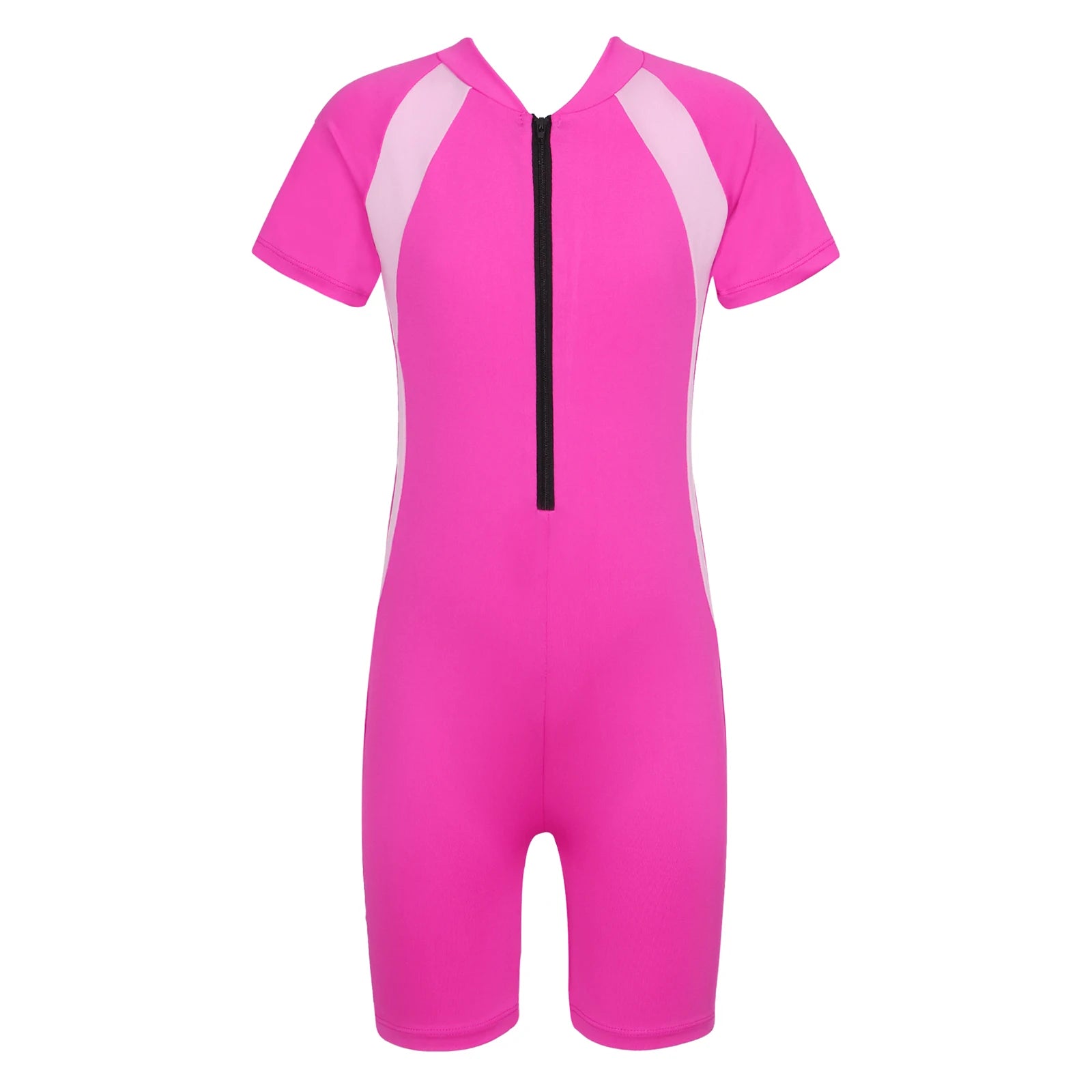 Kids Girls Boys Rash Guard One-piece Swimsuit Short Sleeves Zippered Shorty Wetsuit Swimwear Pool Beach Surfing Bathing Suit