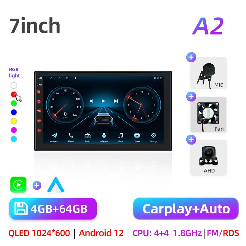 Car radio with GPS Multimedia player with Android 12 7/9/10''2 Din Universal Stereo Carplay AUTO for Volkswagen, Nissan, Hyundai