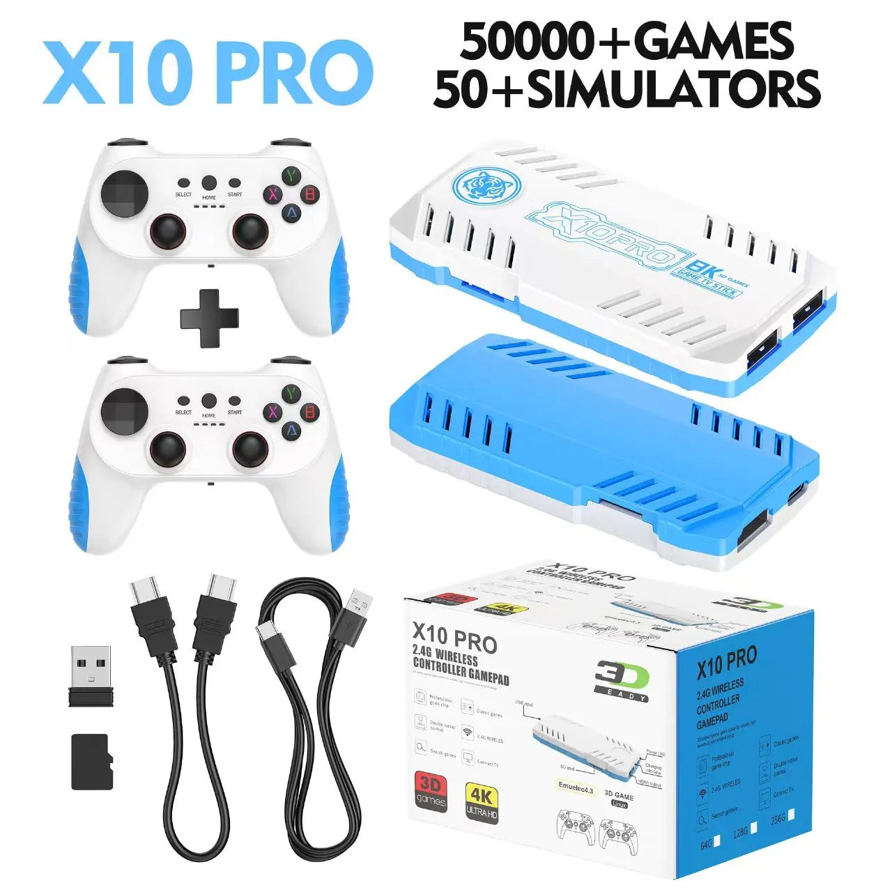 New TV Game Console 128G Built In 50000 Retro Games 50 Emulators Videojuegos Consola Dual Wireless Gamepad X10 Pro Game Stick 4K
