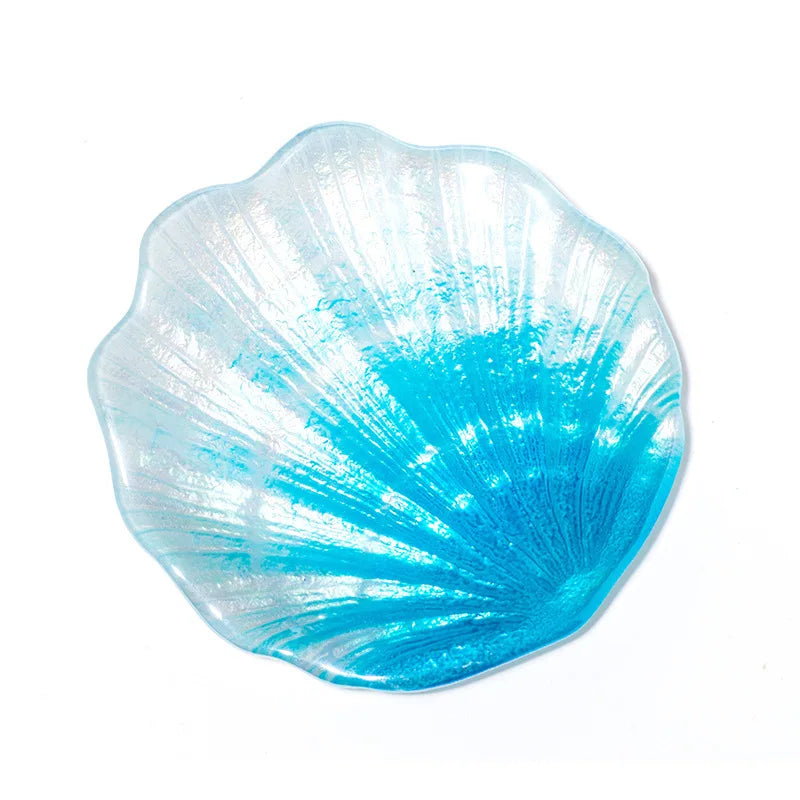 Creative Colorful Glass Plate Ocean Shell Fruit Plate European Style Tray Dessert Cake Plates Desktop Room Decor Table Ornament