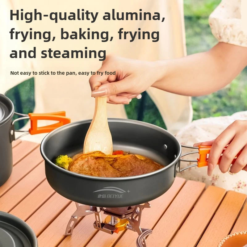 Outdoor Hiking Cookware Camping Cookware Boiling Water Teapot Frying Pan Equipment Portable Camping Pot Supplies Combination Set