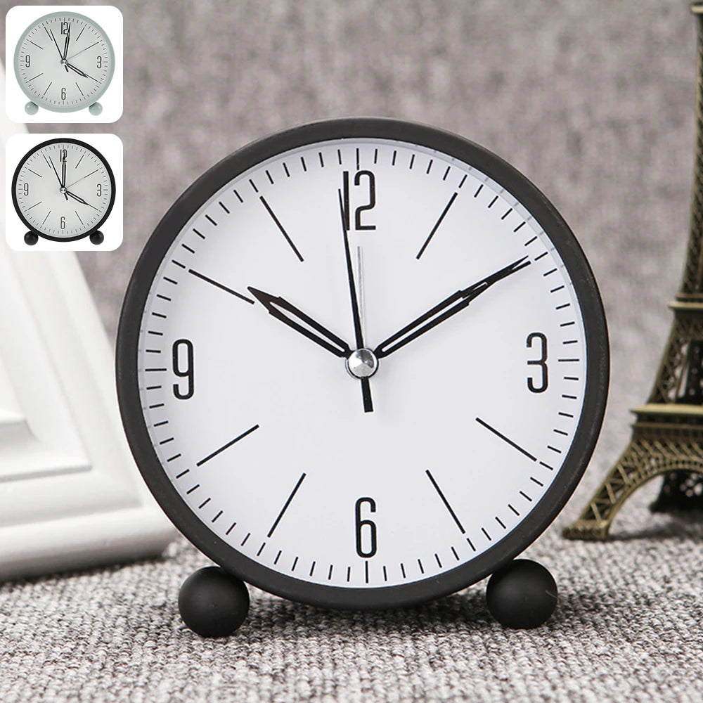 Alarm Clock Night Light Small Round Silent Sweep Analogue Alarm Clock Table Clocks for Home Office Desktop dropshipping 2023