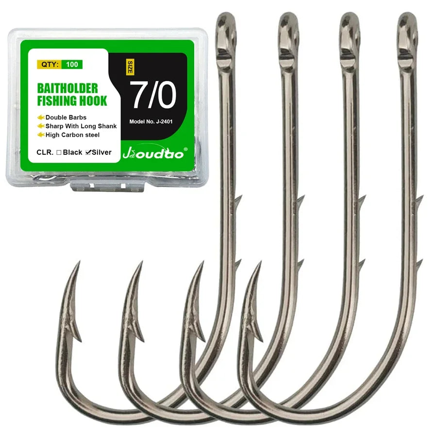 Fishing Hooks 100Pcs Baitholder Bait Hook High Carbon Steel Long Shank Fishing Hooks with 2 Baitholder Barbs Size 1/0-8/0