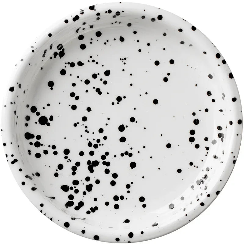 Modern Ceramic Plate Set Creative Splashing Ink Decor Breakfast Bread Plates Afternoon Tea Desktop Dessert Dish Kitchen Cutlery
