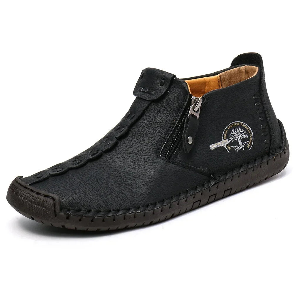Men Boots Handmade Casual Ankle Boats for Man Male Hombres Walking Shoe Breathable Hombres Leather Wide Upright Zipper Shoes