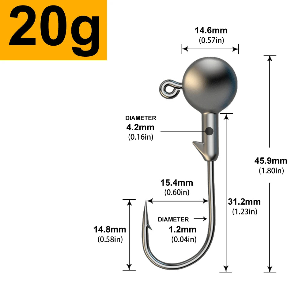 MrLurion 30pcs 1g 2g 3g 5g 10g 14g 18g 22g 25g 28g Fishing jigging head hook ,round head rigs fishhook for soft worm crank lures
