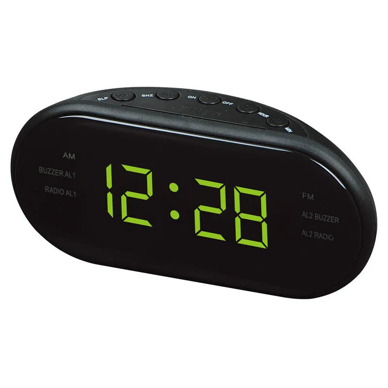 LED Alarm Clock Radio Digital AM/FM Radio Red With EU Plug Large LED Display Digital Radio Alarm Clock For Bedroom Bedside Desk