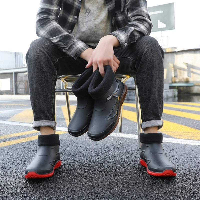 Men's Short Rain Boots Anti-slip Work Rubber Shoes Soft Bottom Fishing Boots Waterproof Hunting Water Shoes Fashionable Round...