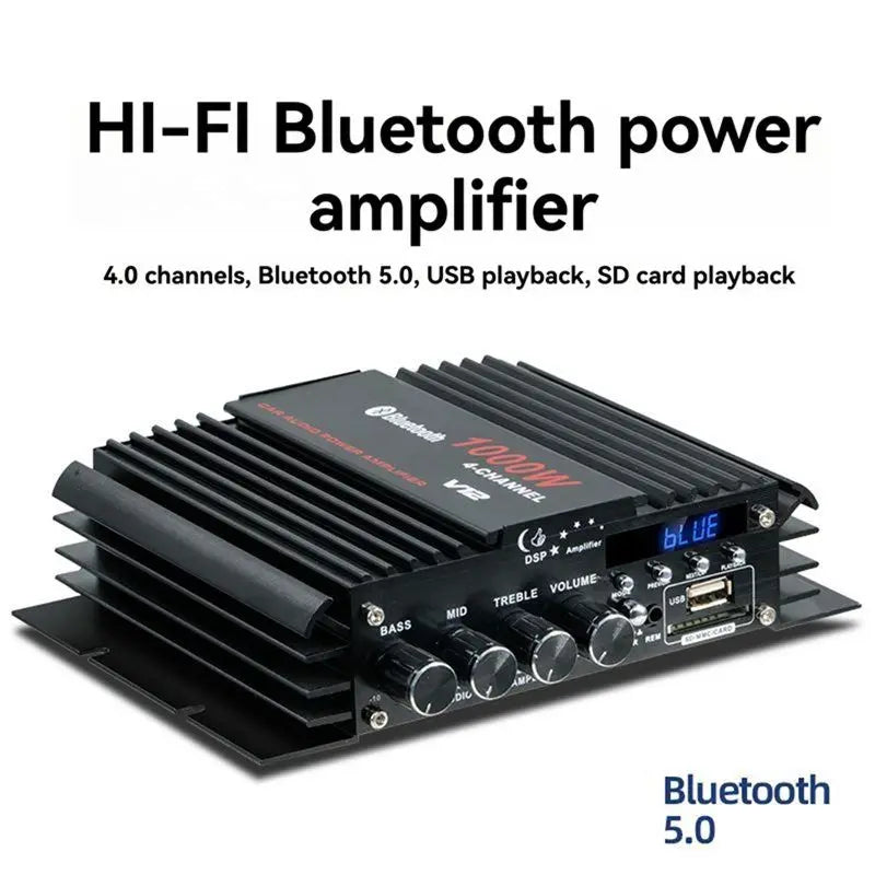CABE-Hifi Stereo Sound Amp USB Bluetooth 5.0 Amplifier 4 Channel 12V For Car Home Computer Lossless Music