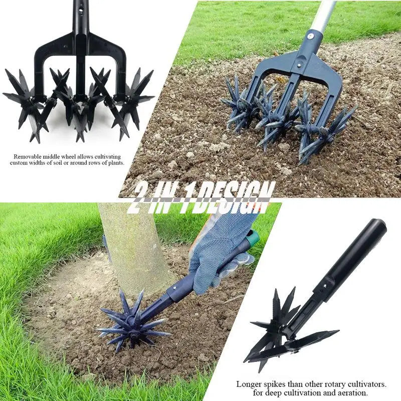 Weeding Digging Grass Turning Tool 2 In 1 Garden Rotary Tiller Lawn Ripper Land Aerator Gardening Tool Loose Soil Aerator