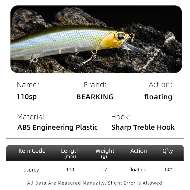 BEARKING 11cm 17g Depth0.8-1.6m Hot Model Fishing Lures Hard Bait 10Color For Choose Minnow Quality Professional Minnow