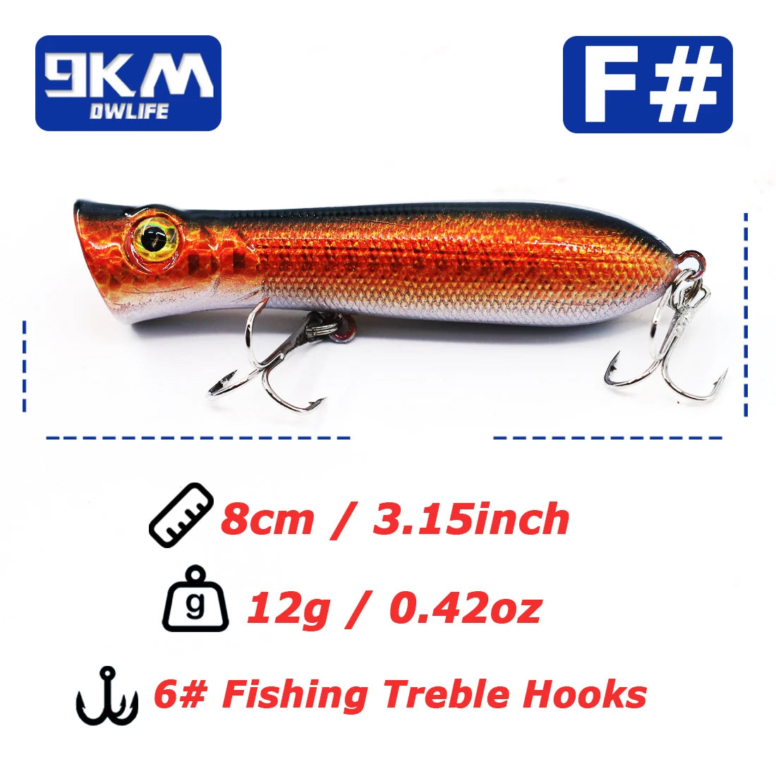 8cm 12g Topwater Popper Fishing Lure Saltwater Surface Casting Bait Freshwater Bass Trout Catfish Striper Tuna Large Predator