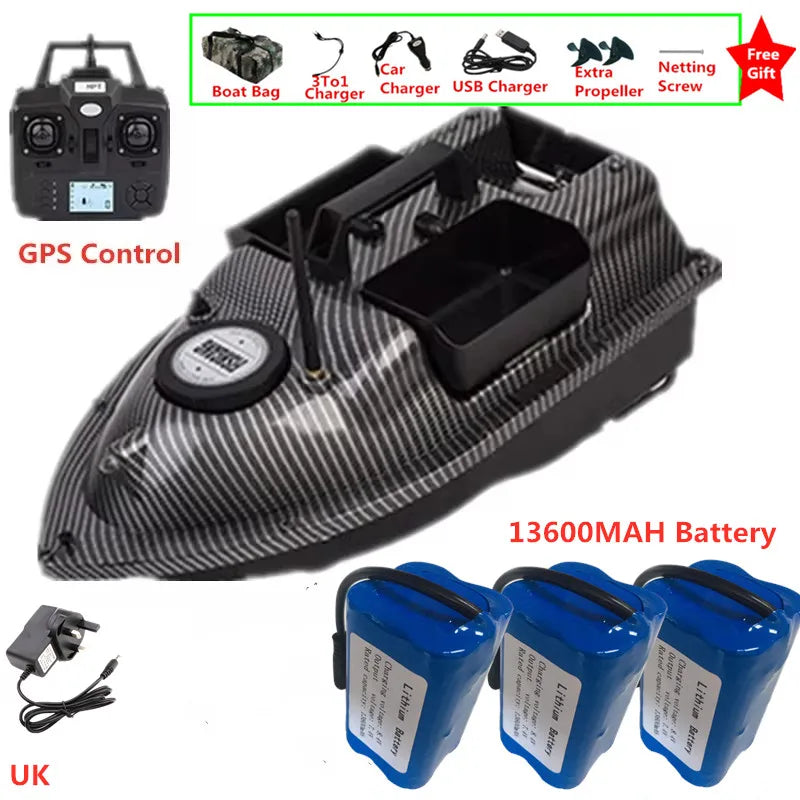 16Point GPS Dual Position Fixed Speed Cruise RC Fishing Bait Boat 2KG 500M 3-Hopper 16 Point GPS Nesting Boat Fish Finder VS V18