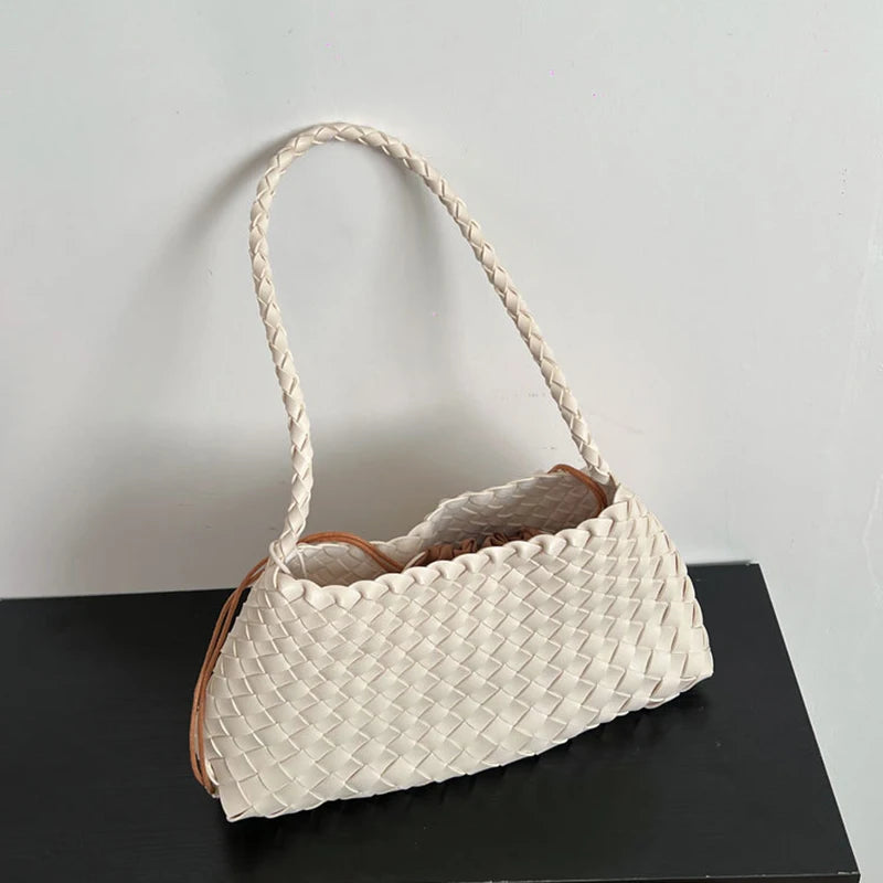 PU Hand-Woven women's Bag, Vegetable Basket Sailboat Bucket bag, Casual Vacation Handbag Shoulder Bag