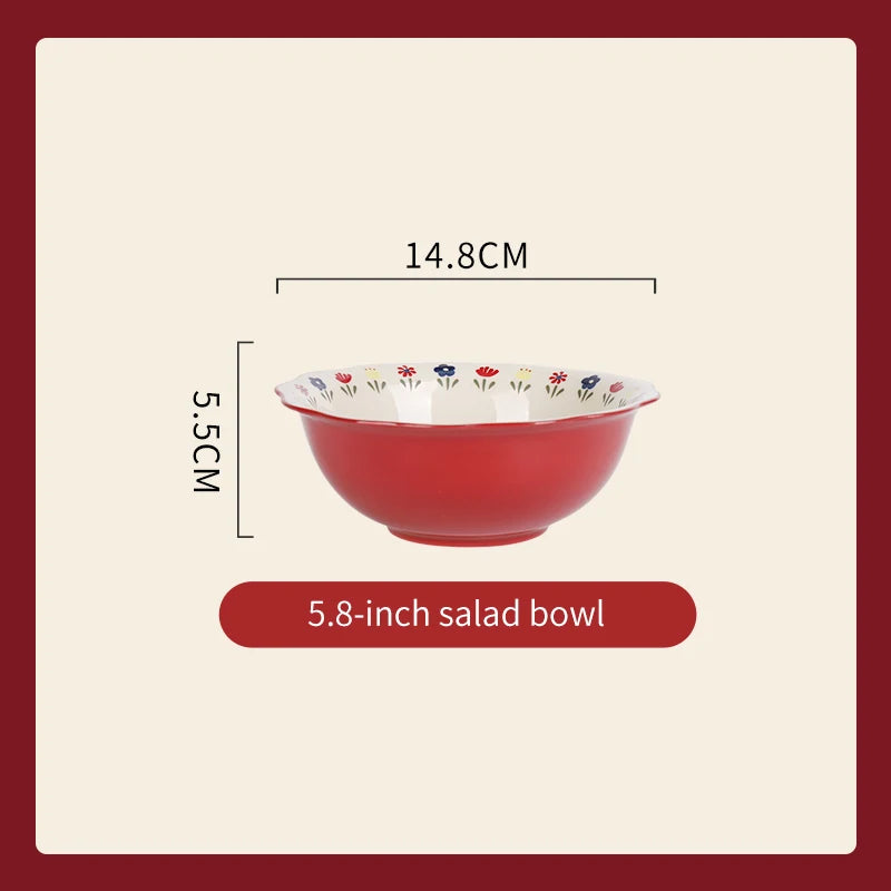 High Quality Vintage Ceramic Dinnerware Ceramic Soup Bowl Salad Pasta Plate Microwave Safe Colorful Ceramic Plates Bowls Set