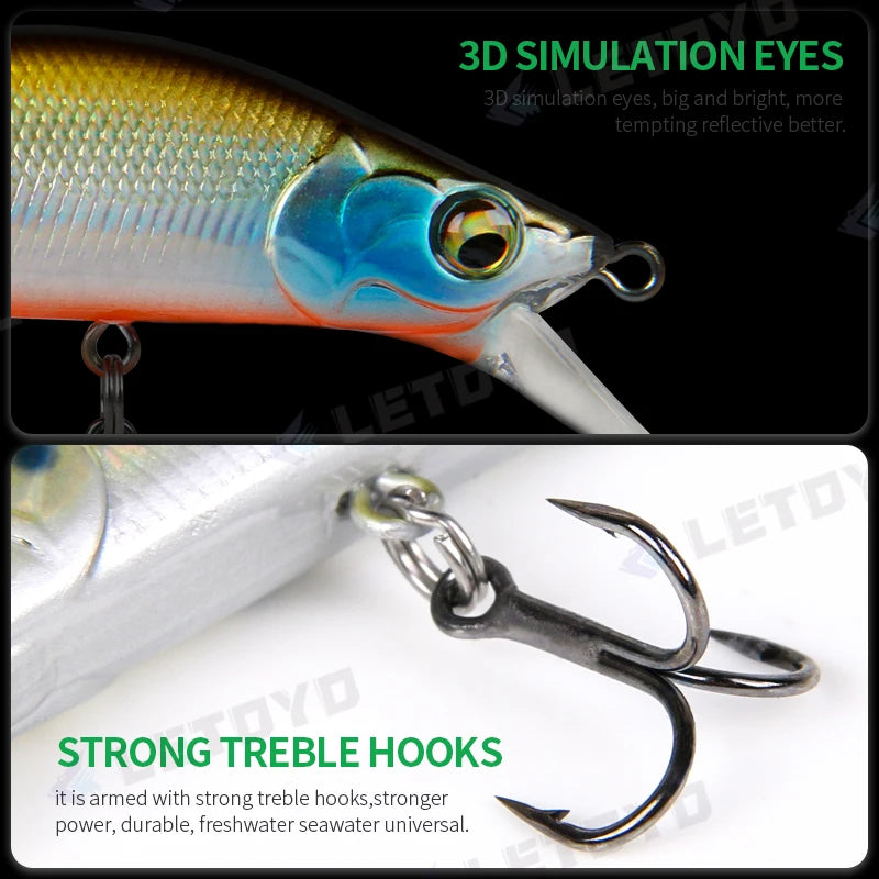 LETOYO 5g 50mm 8g 60mm 1.5-2.5m Depth Sinking Minnow Fishing Lure Artificiali Hard Baits Crankbait Wobblers Trout Bass Lure