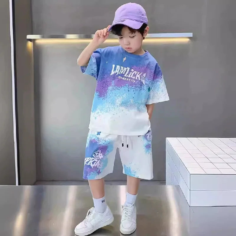 Boys Girls Swimsuit Sets Kids Short Sleeve T-Shirt Shorts Swimwear 2Pcs Children's Split Surfing Quick Drying Swimming Clothes