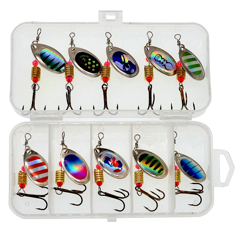 10pcs/1Set Metal Spoon Spinner Fishing Lure Spoonbait Crankbaits Wobblers Bait For Bass Pike Crochet Freshwater Fishing
