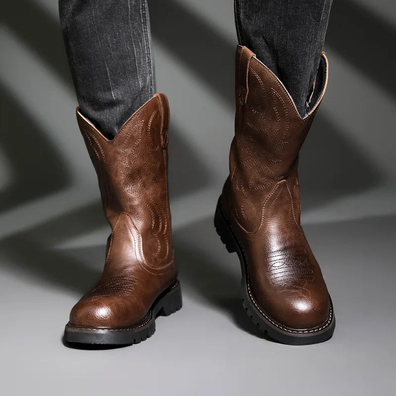 Fashion Mens Cowboy Boots New Embroidery Vintage Knight Boots Winter Men's Snow Boots Motorcycle Boot Men Shoes Zapatos De Mujer