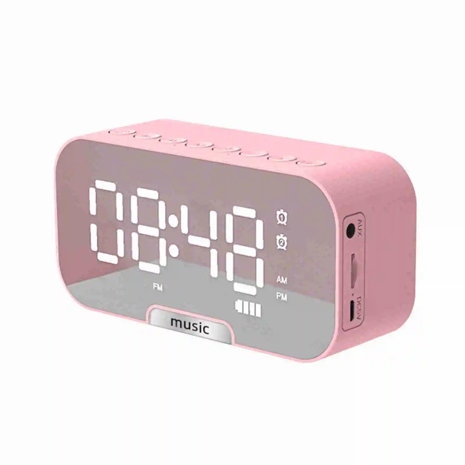 Digital Mirror Surface Alarm Clock with BT Speaker FM Radio Dual Alarms Electronic Desktop Clock Rechargeable Portable Player