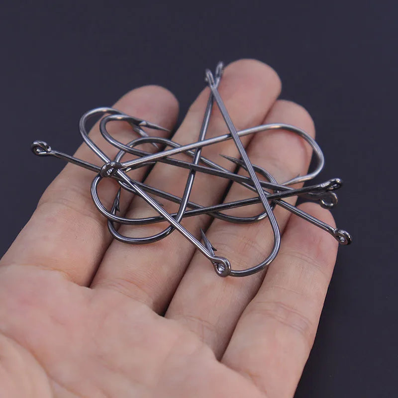 50pcs/lot Fishhooks High Carbon Steel Long And Straight Shank Barbed Fishing Hooks For Fresh And Saltwater Fishing