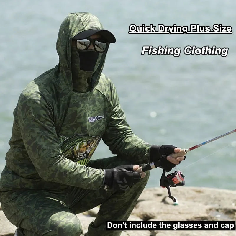 Camouflage Hooded Fishing Clothing Fishing Pants Summer Ice Silk Quick Dry Sun Protection Clothes Outdoor Fishing Shirt Jerseys