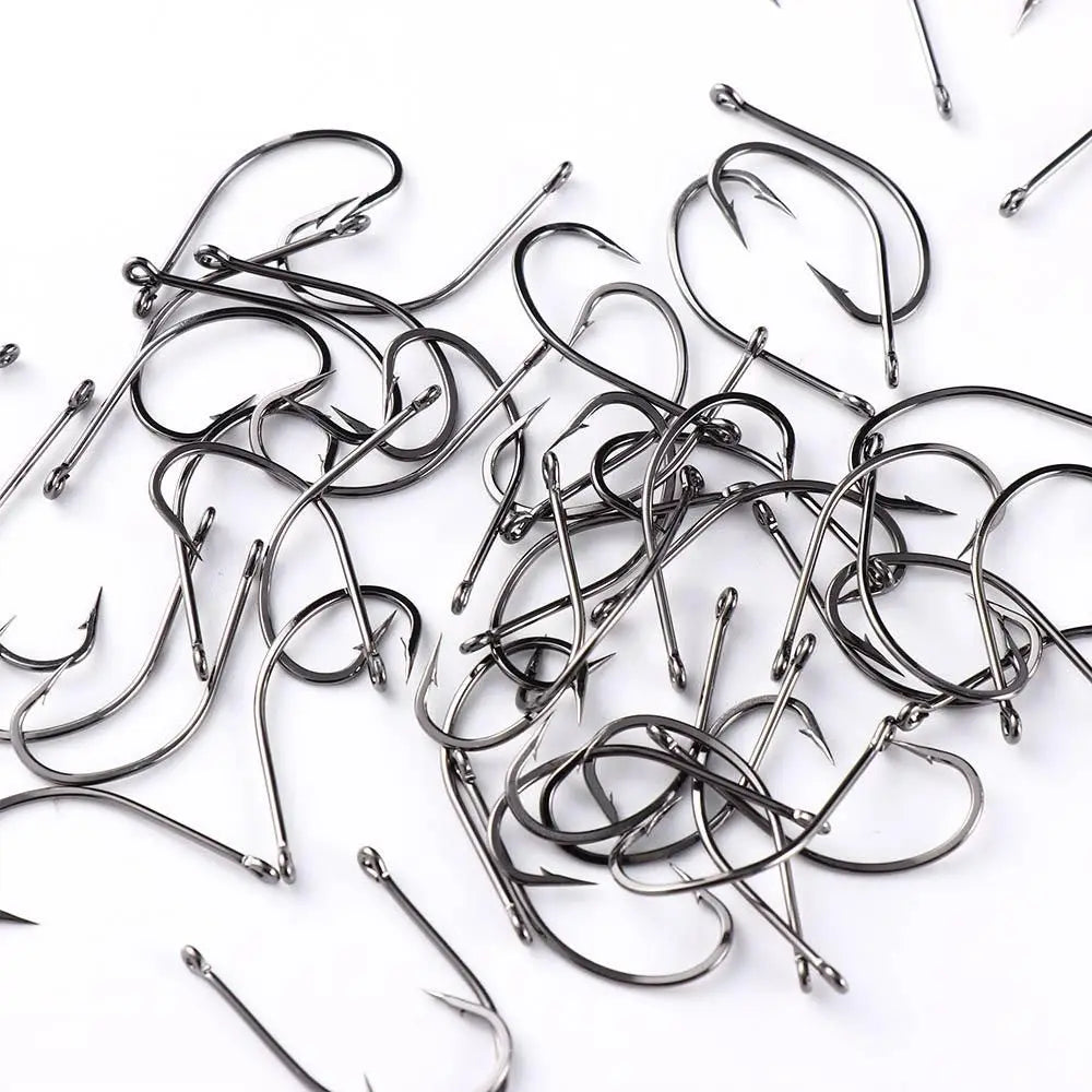 Fishing Tackle Lure Hooks Black Nickle Flattened Sharped Fishhooks Big Long Shank Off-set Fishing Hook Barbed Fishing Hooks