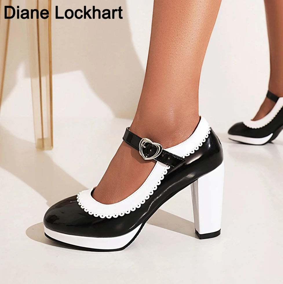 Women's shoes on Heels Women Mixed colors Platform Pumps Shallow Mouth Round Toe Shoes for Woman Mary Jane high heels Footwear
