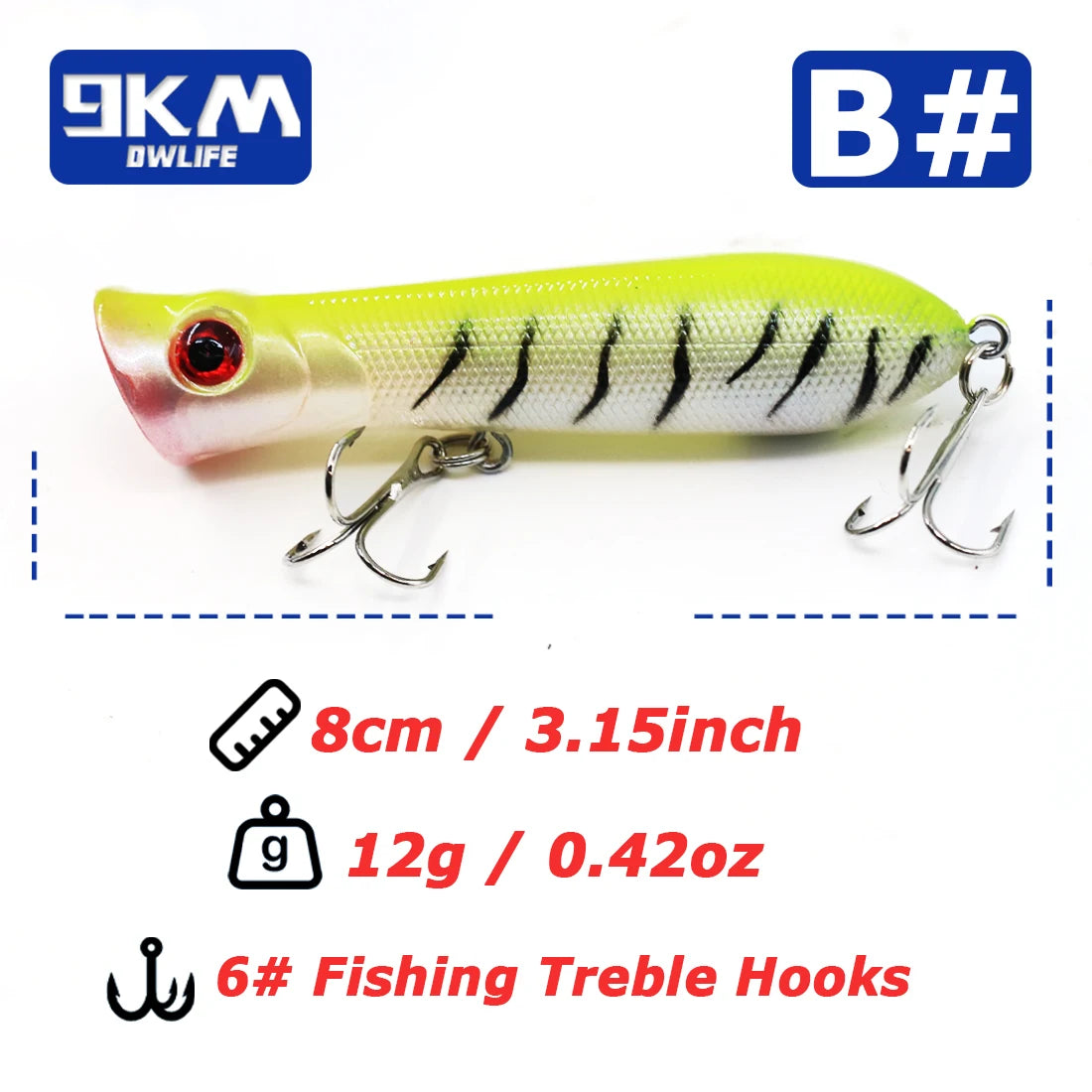 8cm 12g Topwater Popper Fishing Lure Saltwater Surface Casting Bait Freshwater Bass Trout Catfish Striper Tuna Large Predator